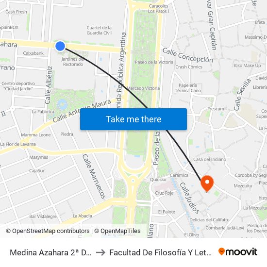 Medina Azahara 2ª D.C. to Facultad De Filosofía Y Letras map