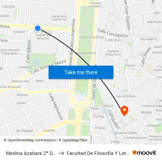 Medina Azahara 2ª D.C. to Facultad De Filosofía Y Letras map