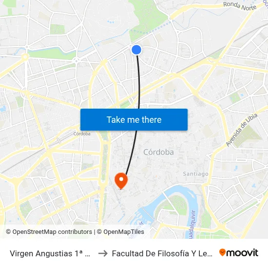 Virgen Angustias 1ª D.C. to Facultad De Filosofía Y Letras map