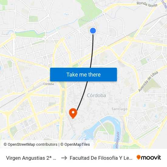 Virgen Angustias 2ª D.C. to Facultad De Filosofía Y Letras map