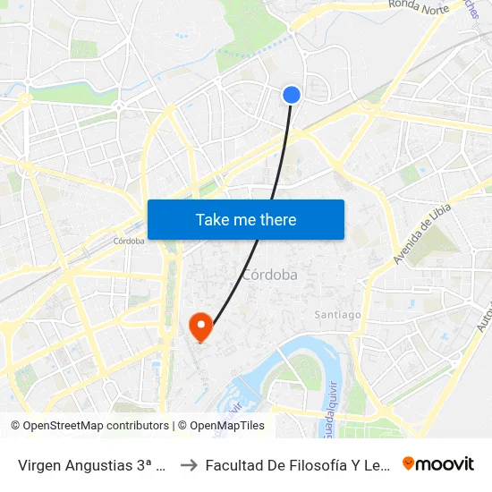 Virgen Angustias 3ª D.C. to Facultad De Filosofía Y Letras map