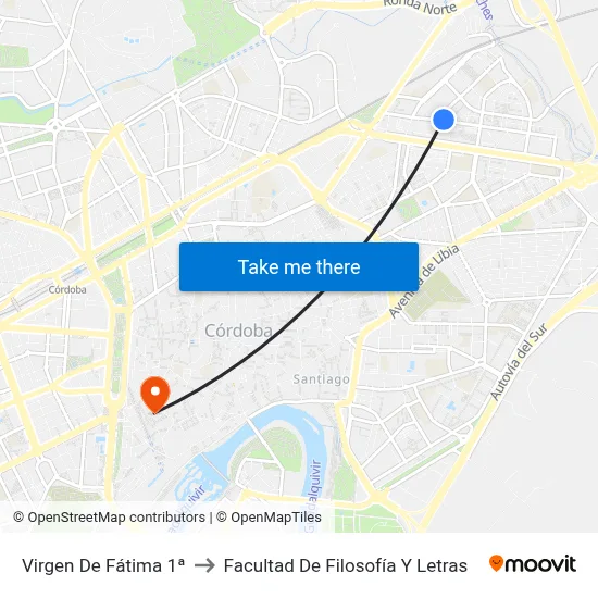 Virgen De Fátima 1ª to Facultad De Filosofía Y Letras map