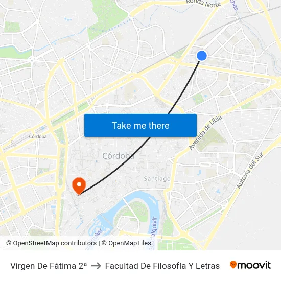 Virgen De Fátima 2ª to Facultad De Filosofía Y Letras map
