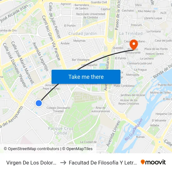 Virgen De Los Dolores to Facultad De Filosofía Y Letras map