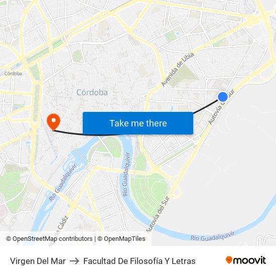 Virgen Del Mar to Facultad De Filosofía Y Letras map