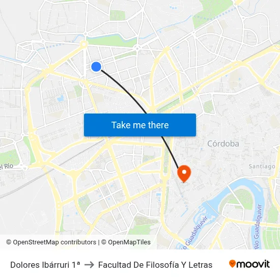 Dolores Ibárruri 1ª to Facultad De Filosofía Y Letras map