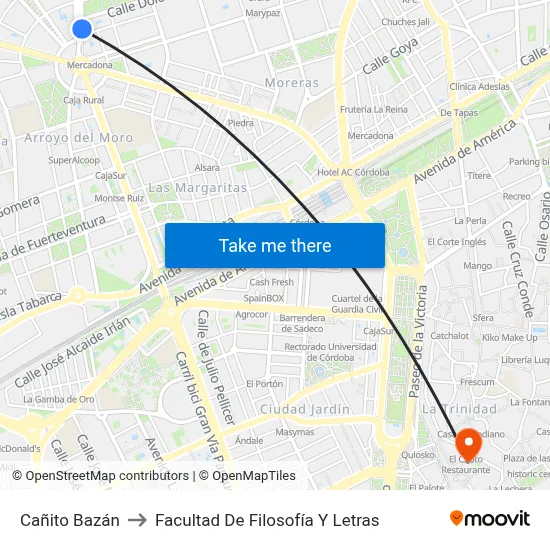 Cañito Bazán to Facultad De Filosofía Y Letras map