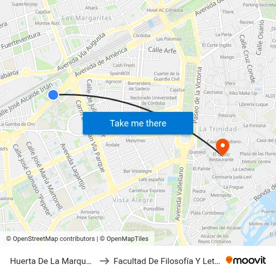 Huerta De La Marquesa to Facultad De Filosofía Y Letras map