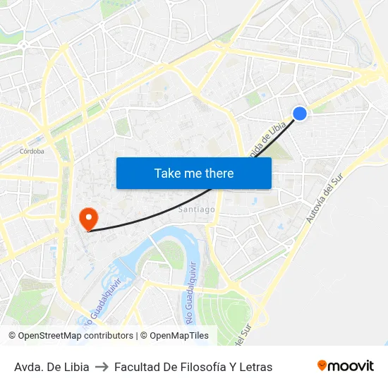 Avda. De Libia to Facultad De Filosofía Y Letras map