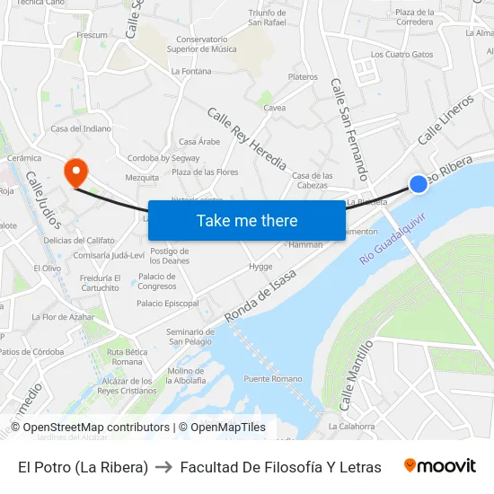 El Potro (La Ribera) to Facultad De Filosofía Y Letras map
