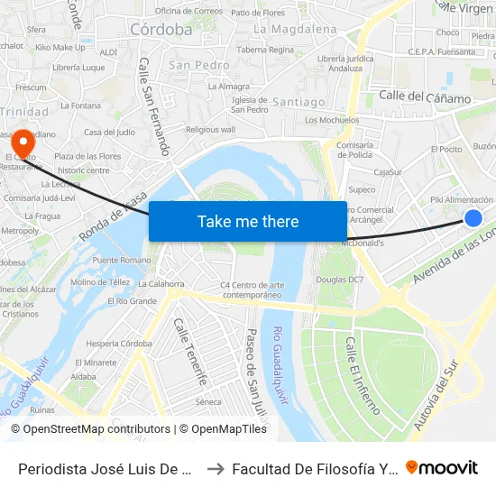 Periodista José Luis De Córdoba to Facultad De Filosofía Y Letras map