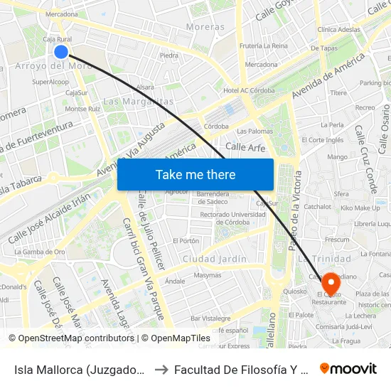 Isla Mallorca (Juzgados) D.C to Facultad De Filosofía Y Letras map
