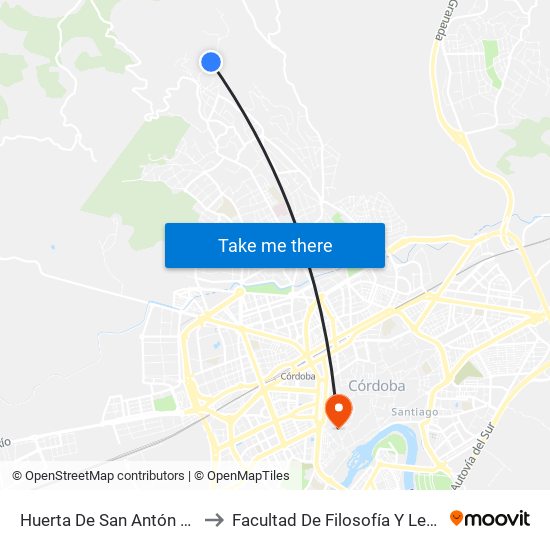 Huerta De San Antón D.C. to Facultad De Filosofía Y Letras map