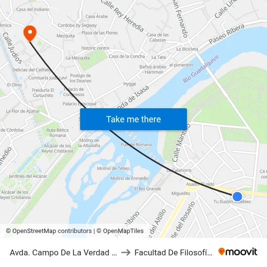 Avda. Campo De La Verdad (Gasolinera) to Facultad De Filosofía Y Letras map