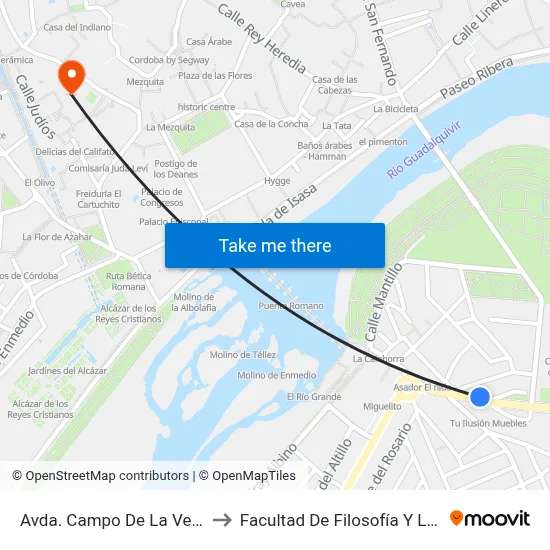 Avda. Campo De La Verdad to Facultad De Filosofía Y Letras map