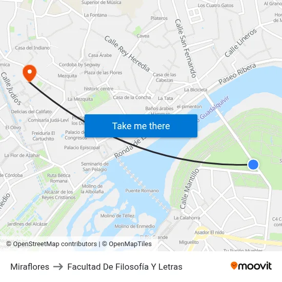 Miraflores to Facultad De Filosofía Y Letras map