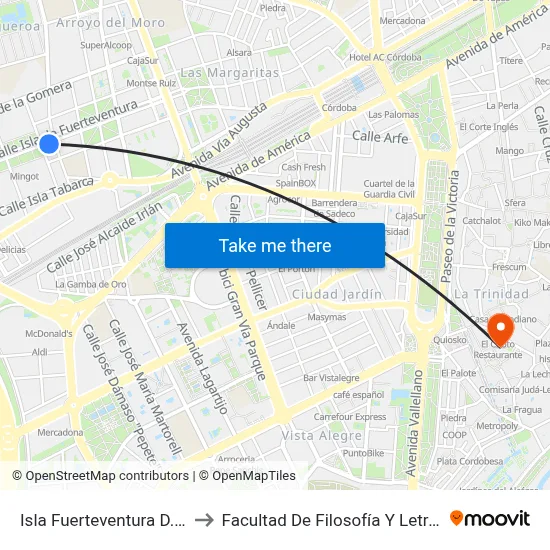 Isla Fuerteventura D.C. to Facultad De Filosofía Y Letras map