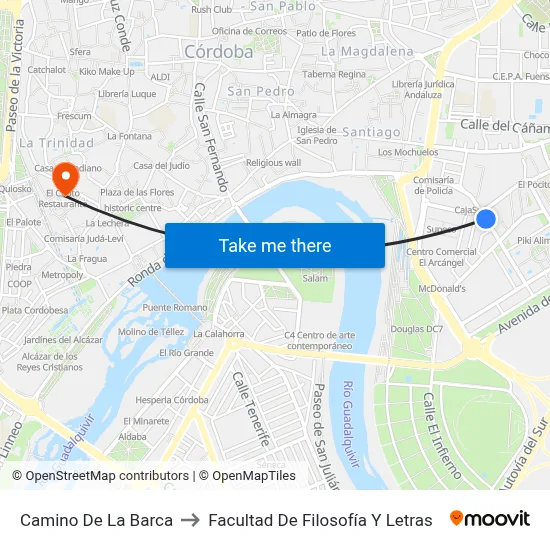 Camino De La Barca to Facultad De Filosofía Y Letras map