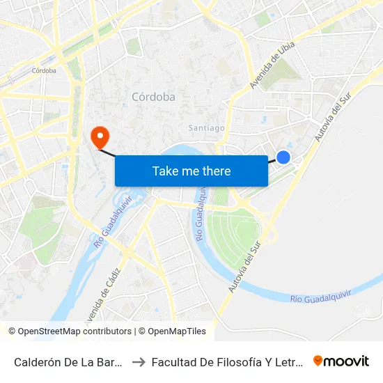 Calderón De La Barca to Facultad De Filosofía Y Letras map