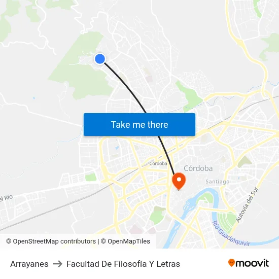 Arrayanes to Facultad De Filosofía Y Letras map