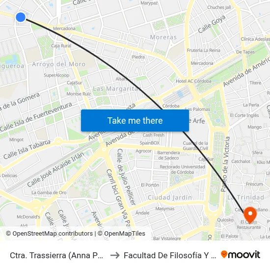 Ctra. Trassierra (Anna Pavlova) to Facultad De Filosofía Y Letras map
