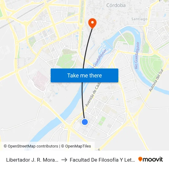 Libertador J. R. Mora 2ª to Facultad De Filosofía Y Letras map