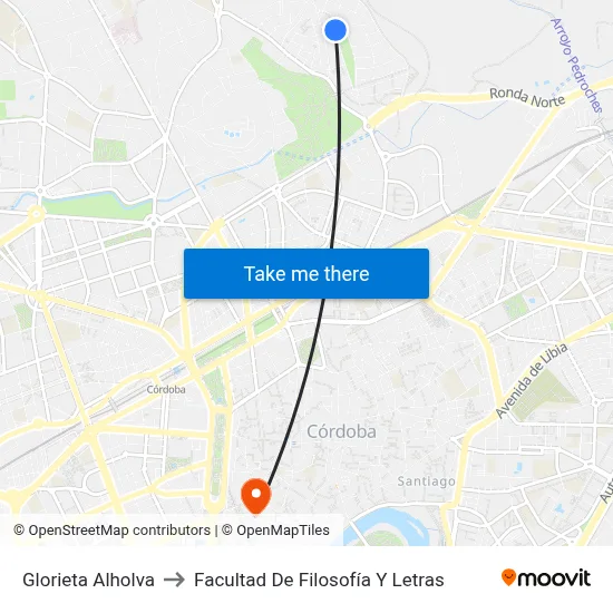 Glorieta Alholva to Facultad De Filosofía Y Letras map