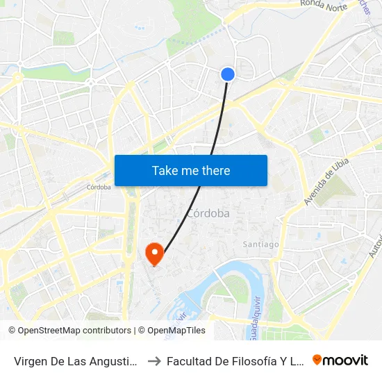 Virgen De Las Angustias 1ª to Facultad De Filosofía Y Letras map