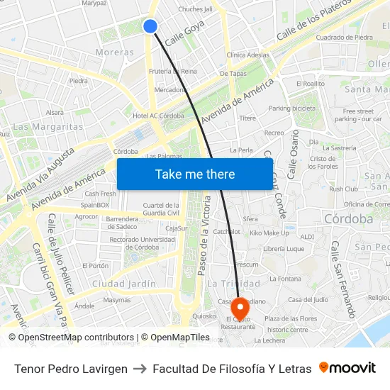 Tenor Pedro Lavirgen to Facultad De Filosofía Y Letras map