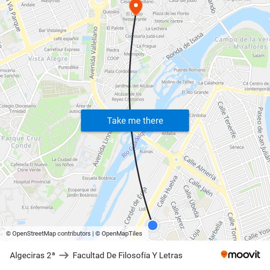 Algeciras 2ª to Facultad De Filosofía Y Letras map