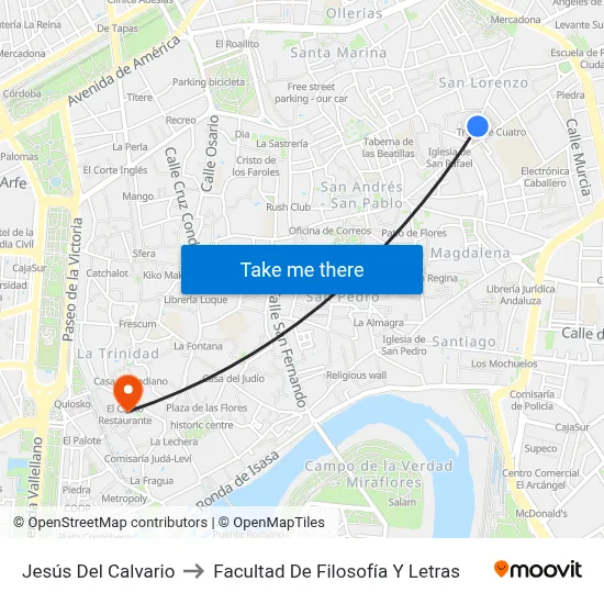 Jesús Del Calvario to Facultad De Filosofía Y Letras map