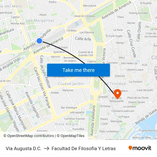 Vía Augusta D.C. to Facultad De Filosofía Y Letras map