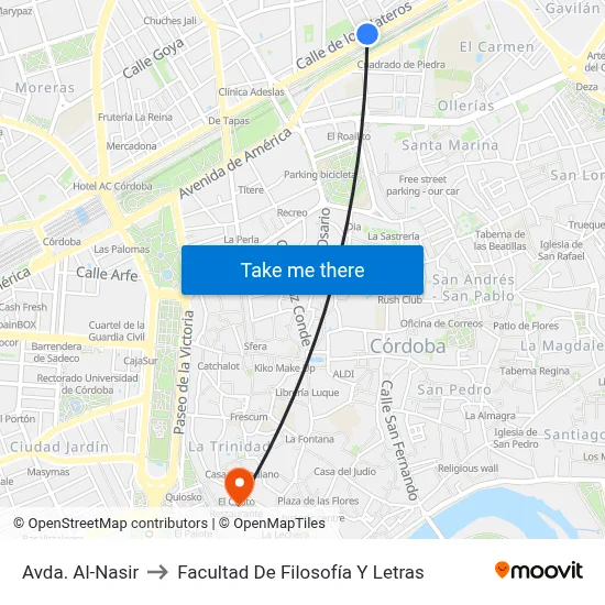 Avda. Al-Nasir to Facultad De Filosofía Y Letras map