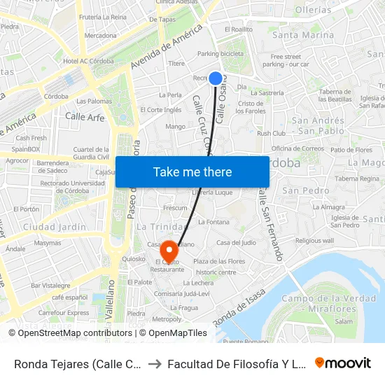 Ronda Tejares (Calle Caño) to Facultad De Filosofía Y Letras map