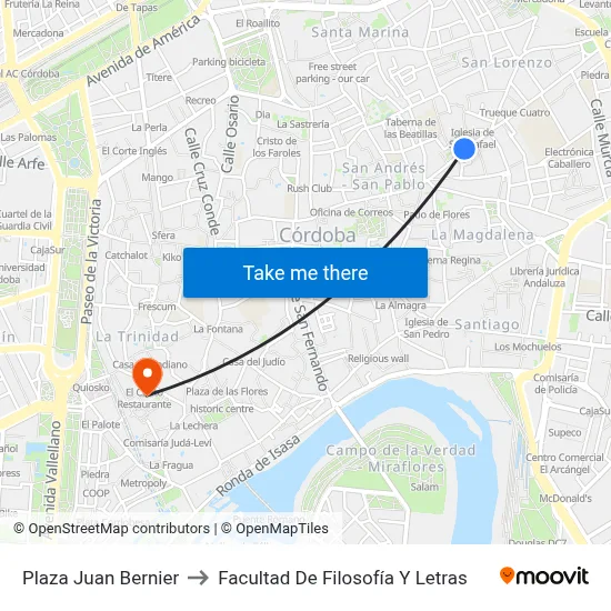 Plaza Juan Bernier to Facultad De Filosofía Y Letras map