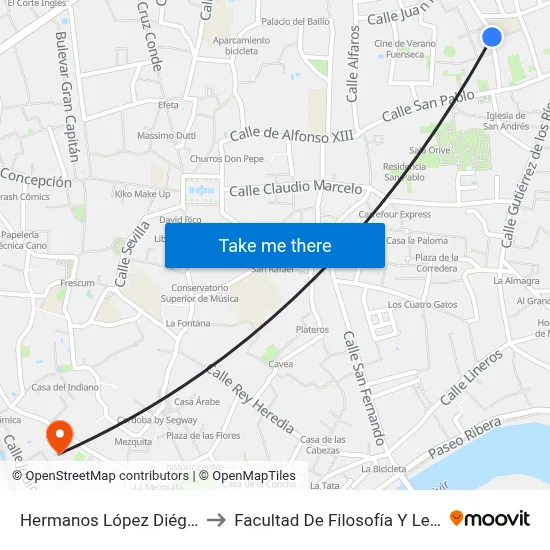 Hermanos López Diéguez to Facultad De Filosofía Y Letras map