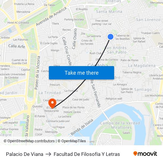 Palacio De Viana to Facultad De Filosofía Y Letras map