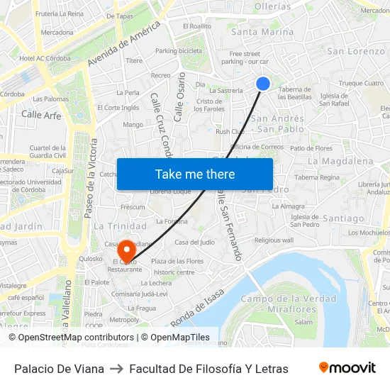 Palacio De Viana to Facultad De Filosofía Y Letras map