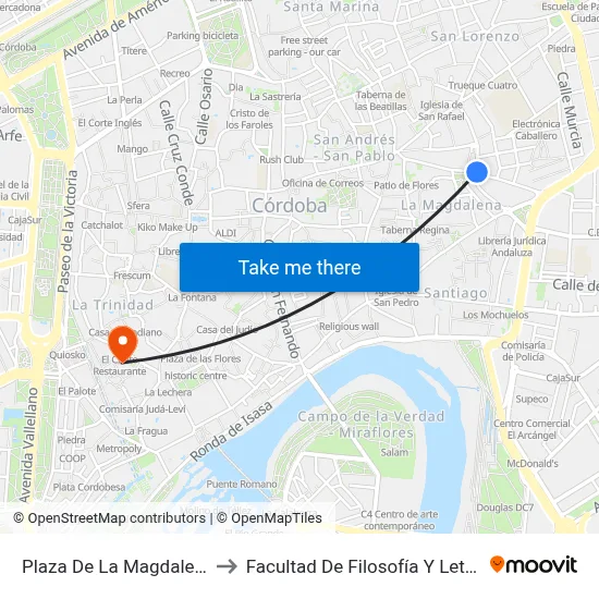 Plaza De La Magdalena to Facultad De Filosofía Y Letras map