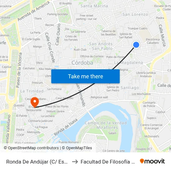 Ronda De Andújar (C/ Escañuela) to Facultad De Filosofía Y Letras map