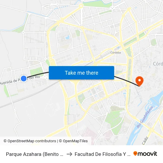 Parque Azahara (Benito Arana) to Facultad De Filosofía Y Letras map