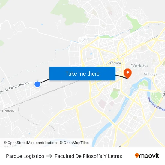Parque Logístico to Facultad De Filosofía Y Letras map