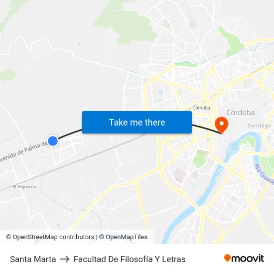 Santa Marta to Facultad De Filosofía Y Letras map
