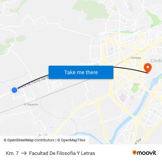 Km. 7 to Facultad De Filosofía Y Letras map