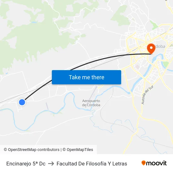 Encinarejo 5ª Dc to Facultad De Filosofía Y Letras map