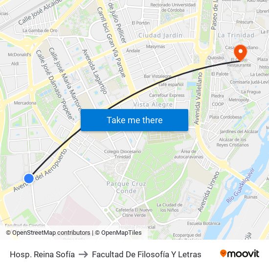 Hosp. Reina Sofía to Facultad De Filosofía Y Letras map