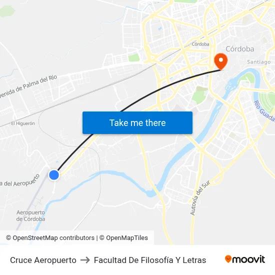 Cruce Aeropuerto to Facultad De Filosofía Y Letras map
