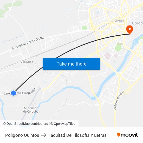 Polígono Quintos to Facultad De Filosofía Y Letras map