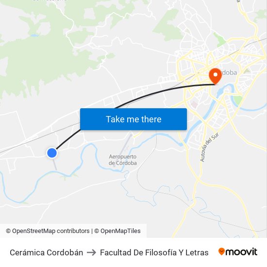Cerámica Cordobán to Facultad De Filosofía Y Letras map