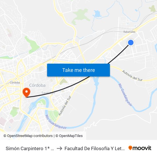 Simón Carpintero 1ª Dc to Facultad De Filosofía Y Letras map